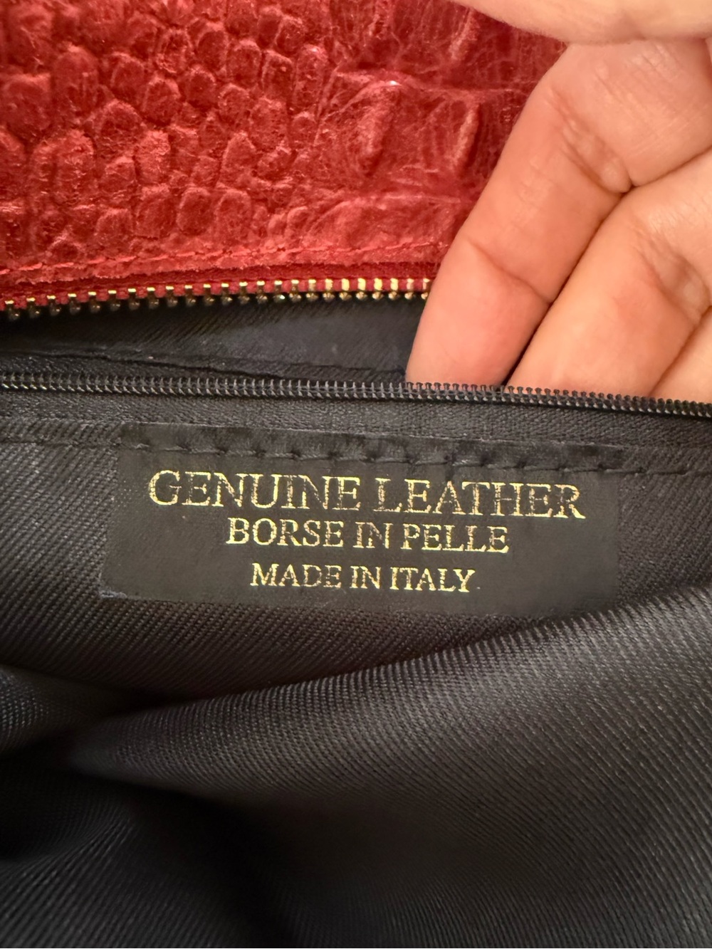 Red Croc-Embossed Genuine Italian Suede Hobo Bag - Picture 8 of 8